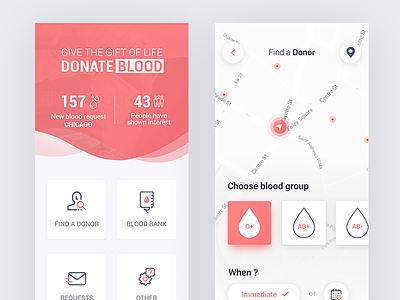 Find A Donor Mobile App android app blood bank blood donor clean dashboard donation health ios list map user
