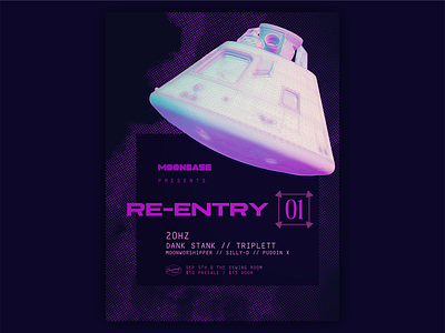 Re-Entry 01 3d abstract gig poster moonbase poster purple rave
