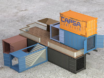 Office made with container 3d blender containers office