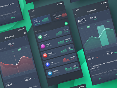 A Financial App UI app black chart concept financial green iphonex stock ui