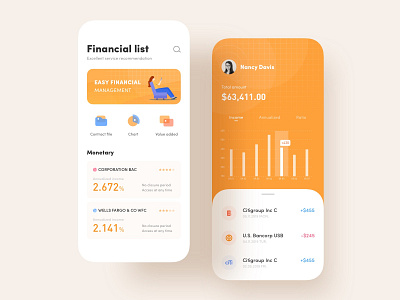 A financial application concept design 2 app chart design illustration iphonex orange ui