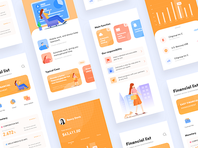 A financial application concept design 3 app chart design illustration iphonex orange ui