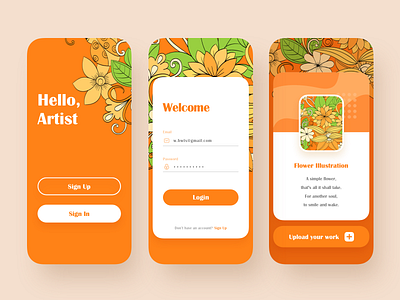 An artist's application app design flowers illustration orange ui