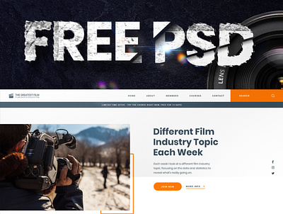 The Greatest Film PSD Freebie blue film free free file freebie landing page orange photography psd