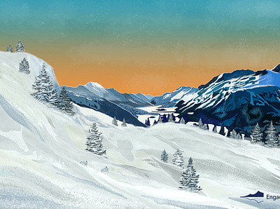Engadin Switzerland Winter Poster art branding design digitalart illustration