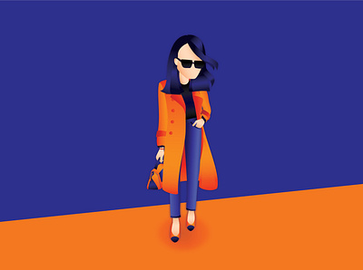 Working Woman art cartoon character coat design drawing fashion graphic illustration officer vector walking woman