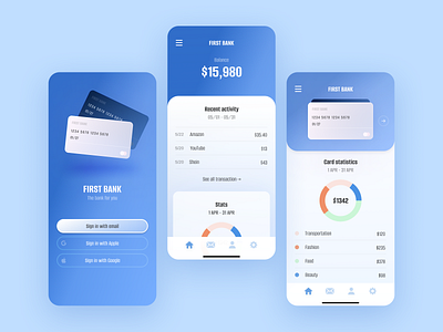 Bank Mobile Design app bank blue card clean credit card design mobile ui