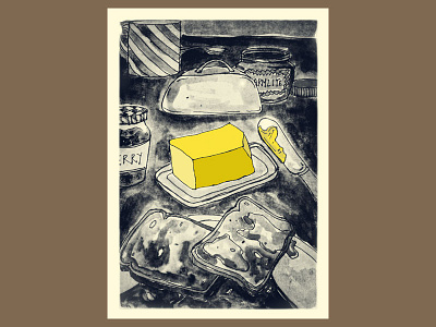 Butter breakfast butter illustration jam mixed media pen and ink retro toast