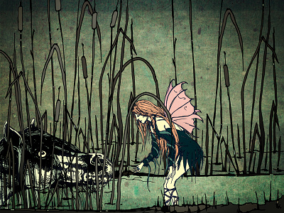 Faerie With Kelpie faerie fairy folk lore illustration kelpie mixed media mythology pen and ink
