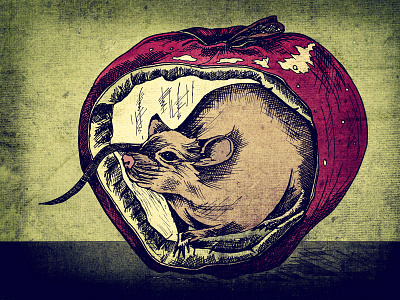 Mousy apple fruit illustration mixed media mouse nature pen and ink rodent wildlife