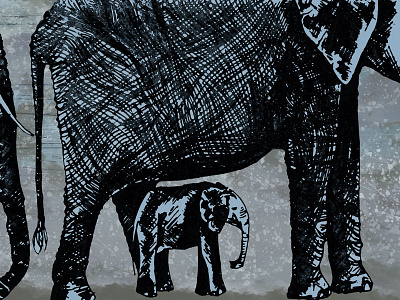 Nelipants In The Rain baby elephant elephant illustration mixed media nelipants pen and ink rain
