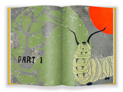 Part1 - FINAL VERSION book layout caterpillar graphic design illustration life cycle lino print metamorphosis monarch butterfly nature story illustration