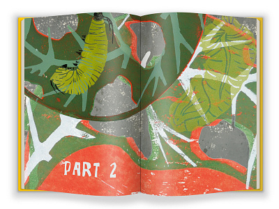 Part 2 - FINAL VERSION book layout caterpillar graphic design illustration life cycle lino print metamorphosis monarch butterfly nature story illustration