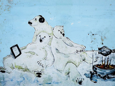 Polar Bear BBQ antarctic arctic bbq bears illustration marker pen mixed media pen and ink polar bear watercolor winter