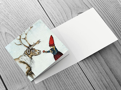 Little Girl And The Reindeer christmas christmas card greetings card illustration jul pen and ink pointilism reindeer scandi sweden xmas