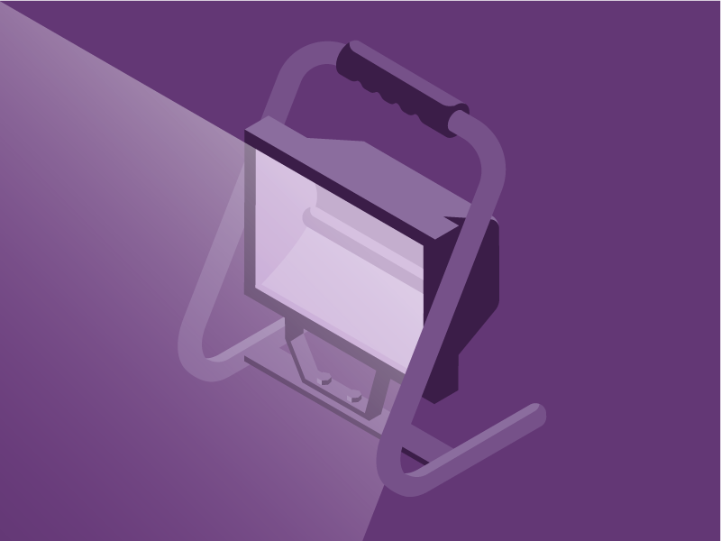 Spotlight isometric purple illustration icon construction light lamp spotlight