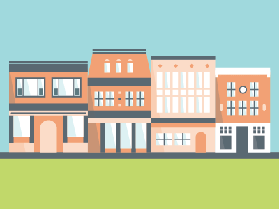 Stars Hollow buildings flat illustration