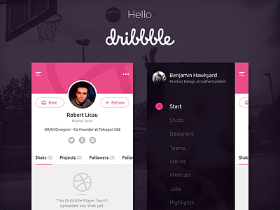 Hello Dribbble debut dribbble interface invitation ios mobile app navigation photoshop profile