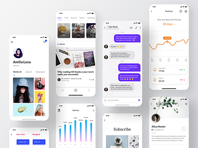 Awesome iOS UI Kit II adobe xd app blogger chart chat ecommerce figma flight ios mobile profile reader sign up sketch social app stats templates travel ui kit ui8