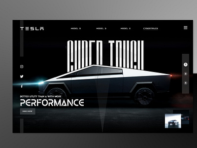 Tesla company website header design (ui ux) project.