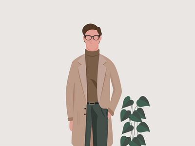 Carl coat design flat glasses graphic design illustration man plants vector