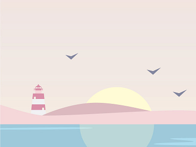 June Sunset. beach colors illustration layers lighthouse pastel sunset