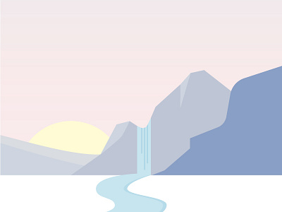 February's waterfall. colors illustration illustrator layers mountains pastel palette river snow sunrise sunset vector waterfall