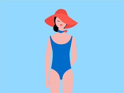 Beach Girl ballerina ballet blue flat girl hat illustration plain vector woman