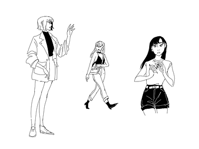 girls, lines illustration outfits sketch