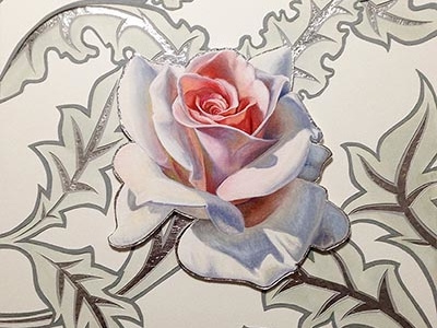 Rose card cut paper gold gilding gouache painting paper cut paper sculpture rose watercolor