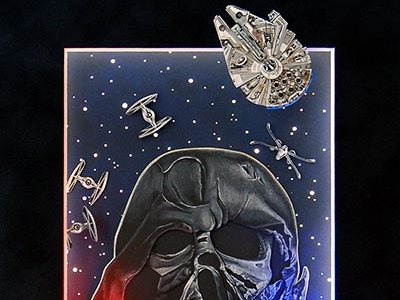 Legacy colored pencil cut paper drawing gold gilding gouache led lights painting paper cut paper sculpture pastel star wars watercolor