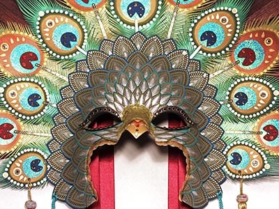 Mask 24k gold gilding cut paper mask paper paper cutting peacock