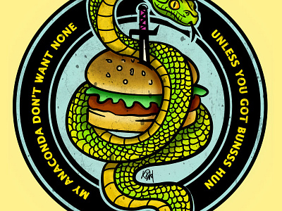 Bunsss anaconda burgers crest design illustration knife snake