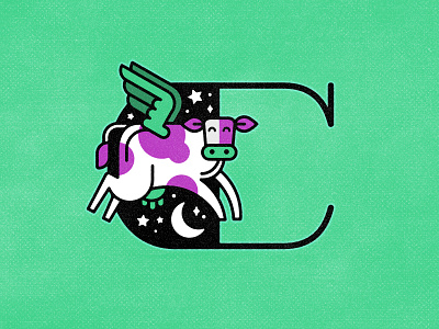C - (Flying) Cow 36 days of type 36daysoftype alphabet c cow custom type design graphic design illustration letter lettering minimal mythical type typography vector