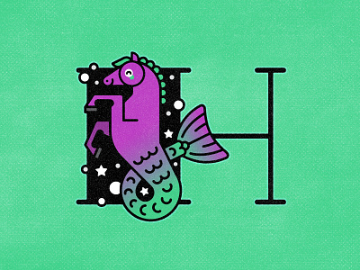 H - Hippocamp 36 days of type 36daysoftype alphabet custom type design graphic design h hippocamp horse illustration letter lettering minimal mythical seahorse type typography vector
