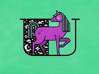 U - Unicorn 36 days of type 36daysoftype alphabet custom type design graphic design horse illustration letter lettering minimal mythical type typography u unicorn vector