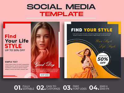 Fashion Style Social media Graphic Templates banner business post business template discount fashion fashion model fashion model weman fashion sale graphic design graphic model life style media offer sale social social media social media banner template