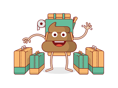 The Traveling Turd farewell goodbye happy illustration poop travel turd vector wave