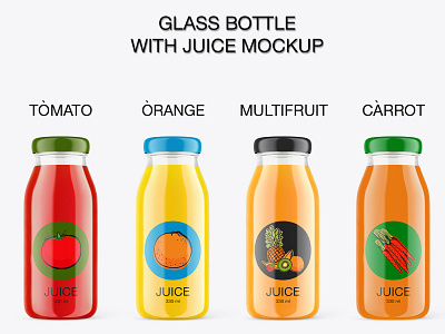 Glass Bottle with Juice PSD Mockup apple transparent