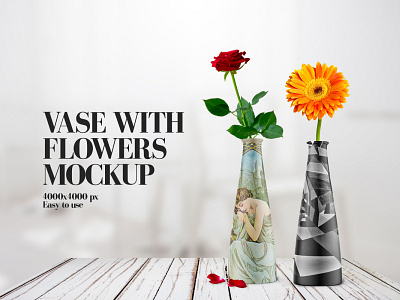 Vase with Flowers PSD Mockup