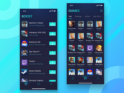 Boost & Games app design ui ux
