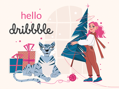 Hello DRIBBBLE! branding design graphic design icon illustration new year vector
