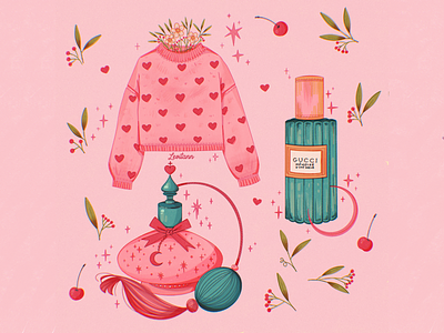 Cute things aesthetic art brand branding design fragrance fragrance design girl graphic design gucci heart illustration leaves logo outfit pink portrait sweater ui