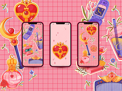 Ko-Fi Wallpaper Set art artwork branding colourfull design girl graphic design illustration ko fi ko fi leaves logo magic pink portrait sailor moon set ui wallapers wallpaper set