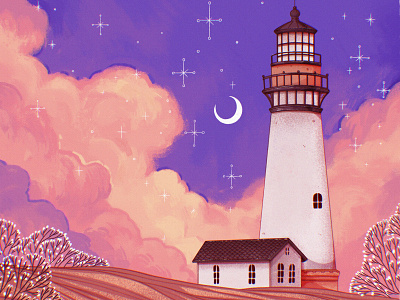 Lighthouse art book branding children children book children illustration clouds design girl graphic design illustration leaves light lighthouse logo moon portrait sky skyline ui