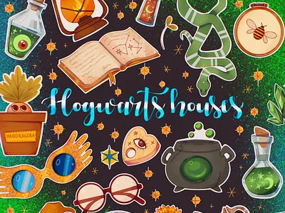 hogwarts houses book book illustration branding charm children children book cover book design fiverr graphic design harry potter hogwarts illustration leaves magic moon portrait witch wizard