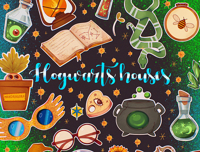 hogwarts houses book book illustration branding charm children children book cover book design fiverr graphic design harry potter hogwarts illustration leaves magic moon portrait witch wizard