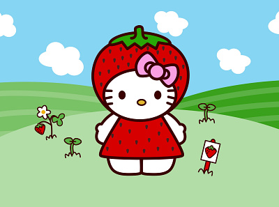 Hello kitty animation background cute design hello kitty illustration strawberry vector
