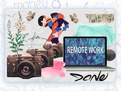 Collage Remote work collage design illustration photoshop remote work ui vector