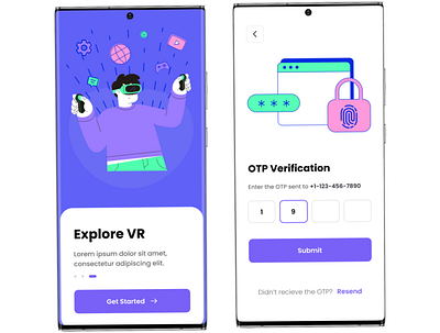 VR Onboarding Page android app ar design green landingpage mobile onboarding phone purple ui vr